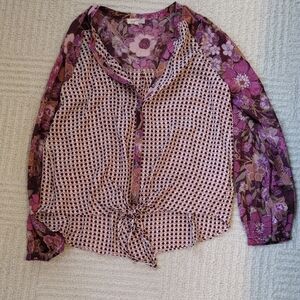 Mystree Purple Floral Blouse with Geometric Pattern